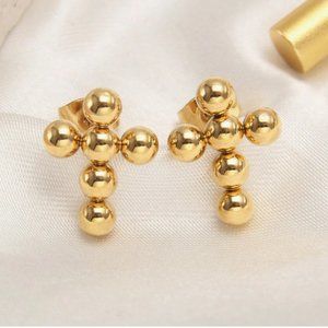 Stainless Steel Beaded Cross Stud Earrings